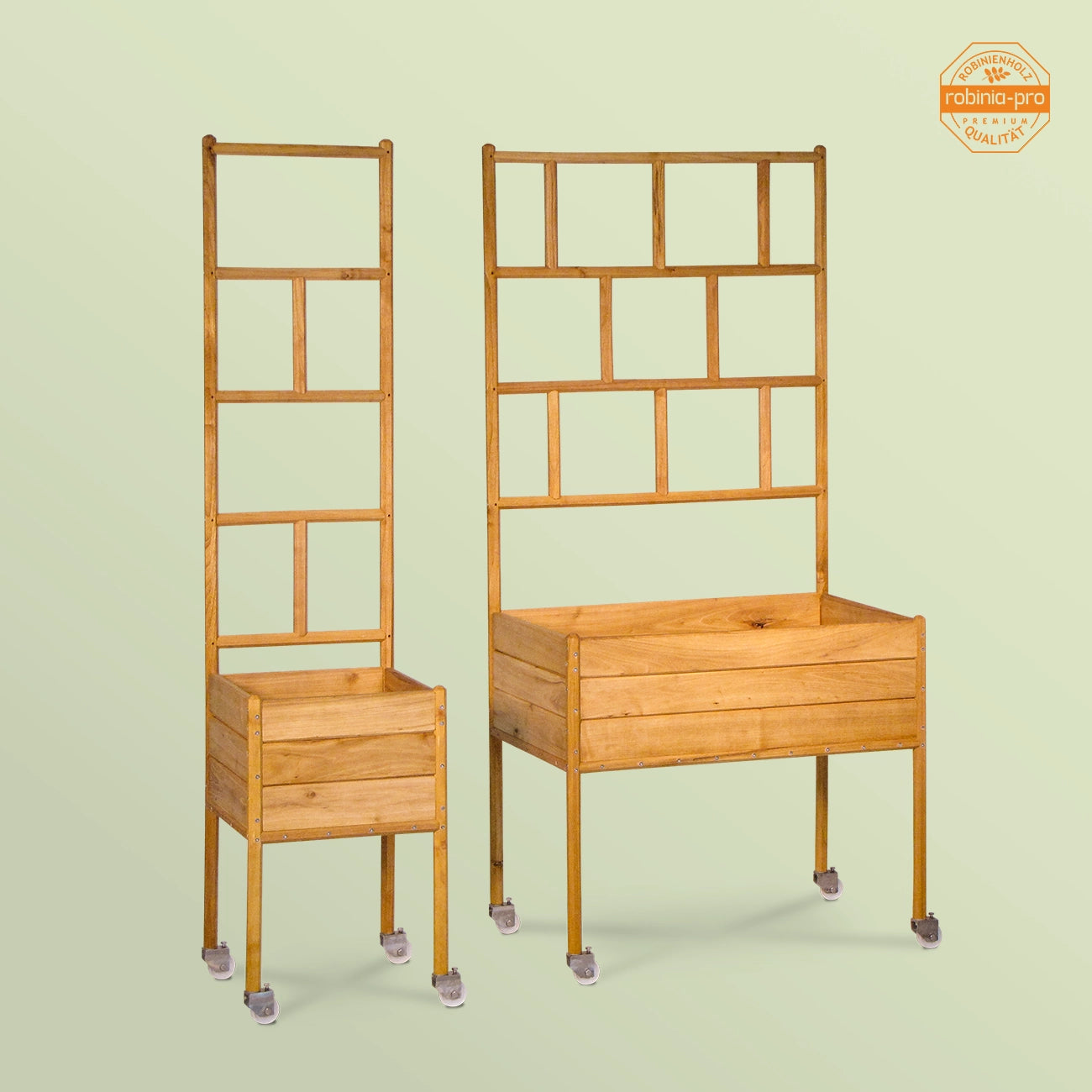 robinia-pro PFLANZKASTEN AUF STELZEN und Rollen, mit RANKGITTER klassisch