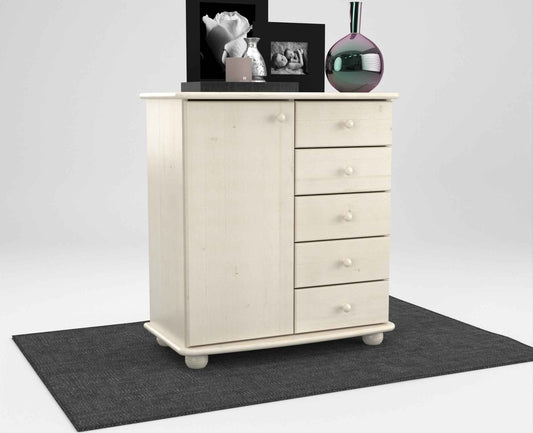 Anika Kommode Bio Kiefer Massivholz | Sideboard mit 5 Schubladen und 1 Tür