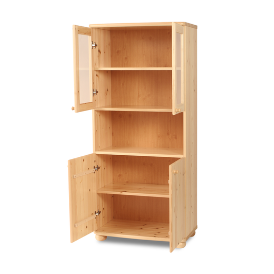 Claudia Buffetschrank Vitrine aus Kiefer massiv | 4-türig | 100% Bio Massivholz