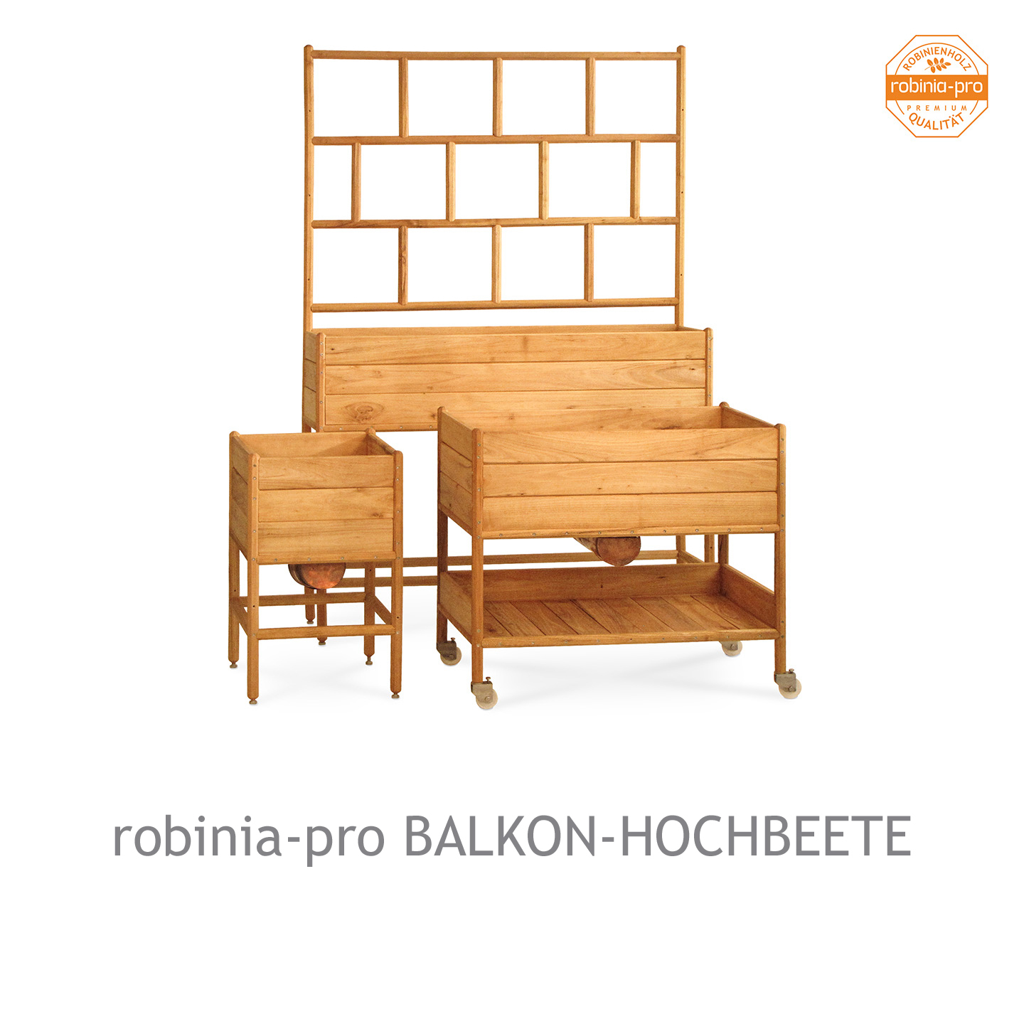Balkonhochbeete aus Robinienholz, auch mit Rankgitter und Sichtschutz
