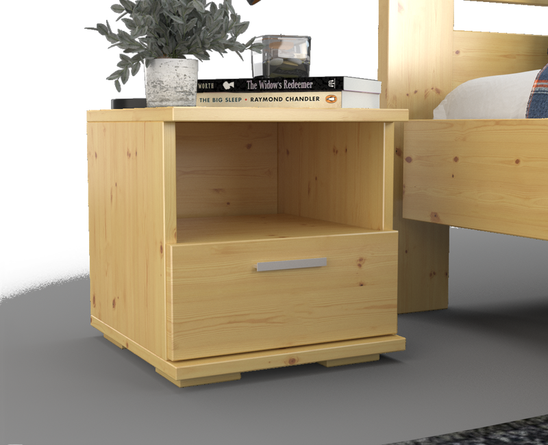 Nobis Kiefer Massivholz Nachttisch mit 1 Schublade und Regal | 100% Bio Kiefer