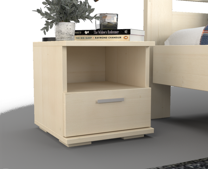 Nobis Kiefer Massivholz Nachttisch mit 1 Schublade und Regal | 100% Bio Kiefer