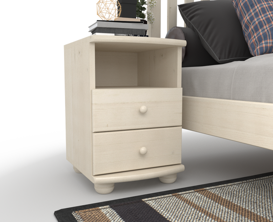 Claudia Kiefer Nachttisch 2-Schubladen aus 100% Bio Kiefer mit Regal