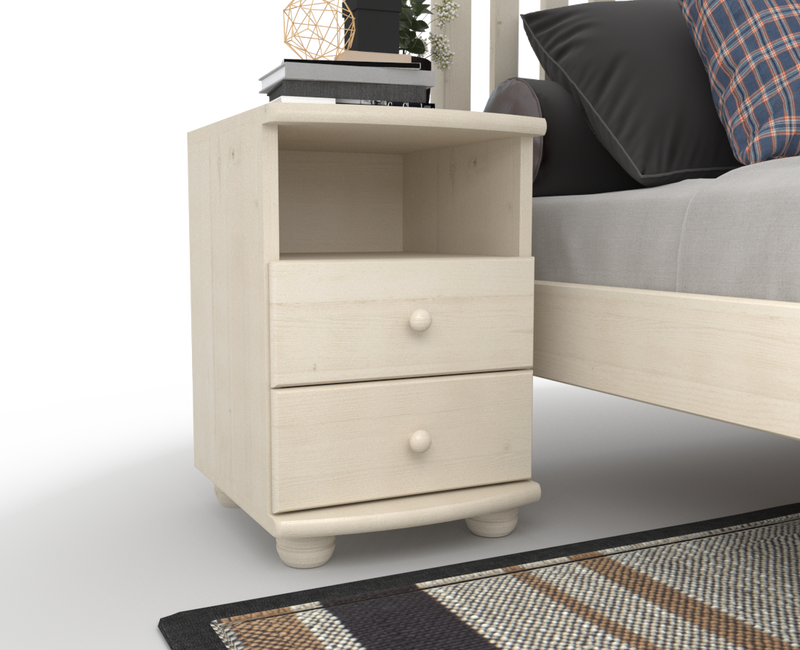 Claudia Kiefer Nachttisch 2-Schubladen aus 100% Bio Kiefer mit Regal