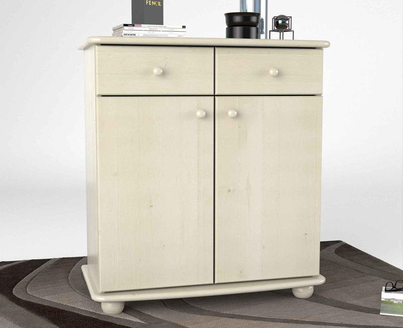 Anika Kommode Bio Kiefer Massivholz | Sideboard mit 2 Schubladen, 2 Türen und 2 Regalfächern