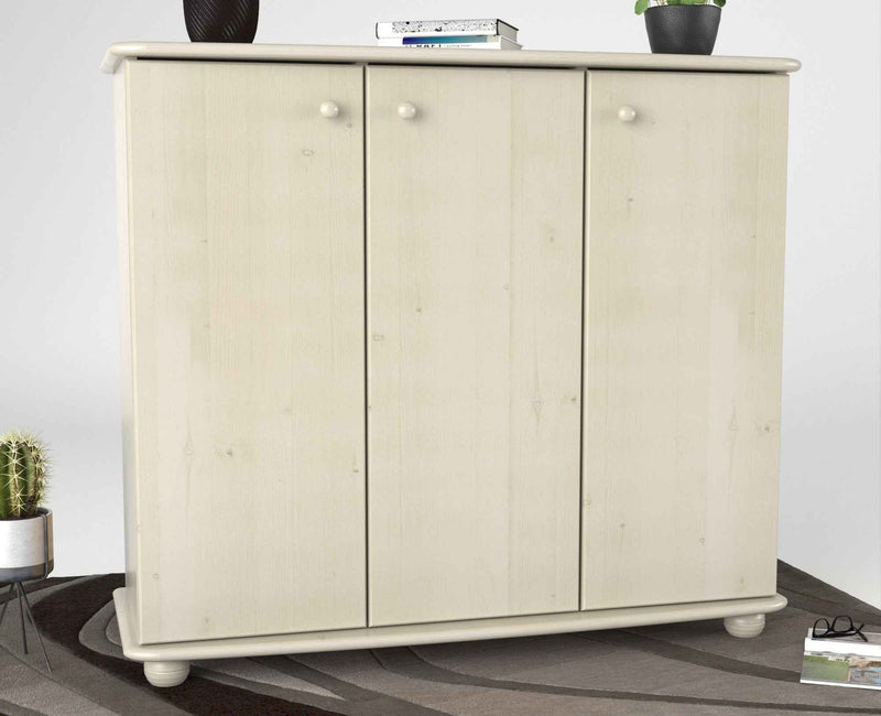Anika Kommode Kiefer Massivholz 110er | 3-Türig Sideboard mit Regalfächer aus 100% Bio Holz