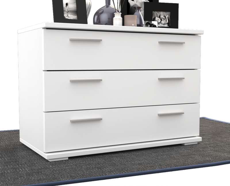 Nobis Kommode Massivholz für Wohnzimmer | Sideboard mit 3 großen Schubladen | 57cm hoch aus 100% Bio Kiefer Massivholz