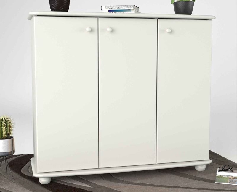 Anika Kommode Kiefer Massivholz 110er | 3-Türig Sideboard mit Regalfächer aus 100% Bio Holz