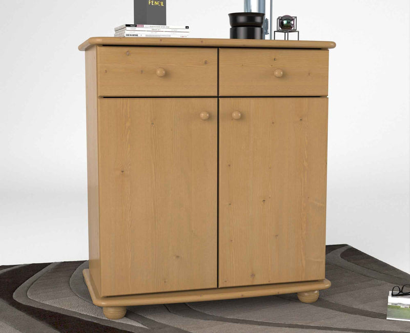Anika Kommode Bio Kiefer Massivholz | Sideboard mit 2 Schubladen, 2 Türen und 2 Regalfächern
