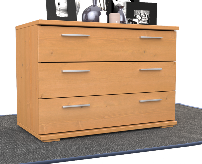 Nobis Kommode Massivholz für Wohnzimmer | Sideboard mit 3 großen Schubladen | 57cm hoch aus 100% Bio Kiefer Massivholz