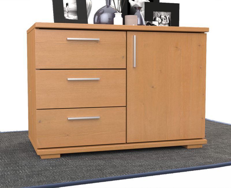 Nobis Kommode Bio Kiefer Massivholz 1-türig mit 3 Schubladen - 57 cm