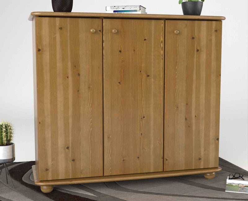 Anika Kommode Kiefer Massivholz 110er | 3-Türig Sideboard mit Regalfächer aus 100% Bio Holz