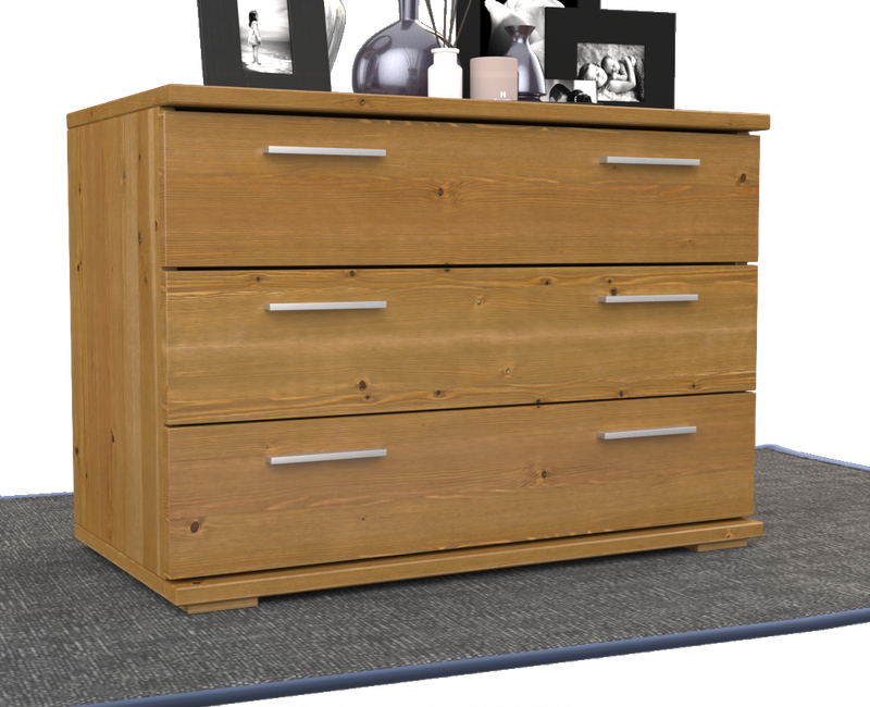 Nobis Kommode Massivholz für Wohnzimmer | Sideboard mit 3 großen Schubladen | 57cm hoch aus 100% Bio Kiefer Massivholz