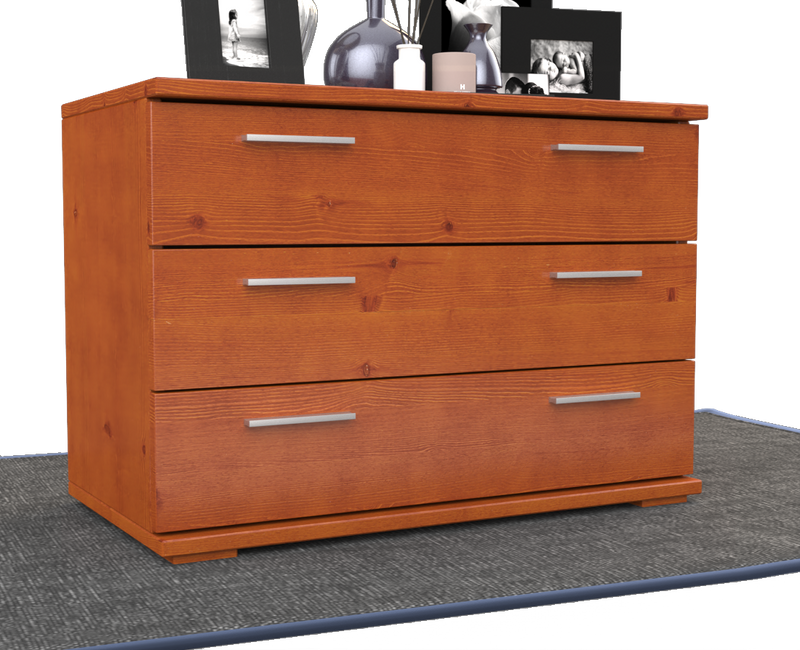 Nobis Kommode Massivholz für Wohnzimmer | Sideboard mit 3 großen Schubladen | 57cm hoch aus 100% Bio Kiefer Massivholz