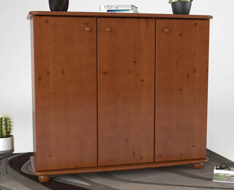 Anika Kommode Kiefer Massivholz 110er | 3-Türig Sideboard mit Regalfächer aus 100% Bio Holz