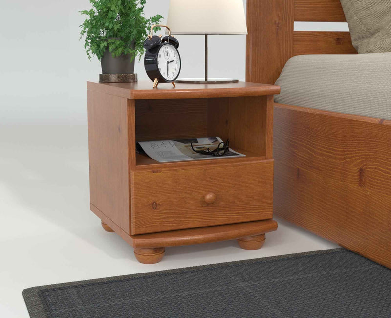 Claudia Kiefer Nachttisch Massivholz mit 1-Schublade und 1 Regal | 100% Bio Kiefer