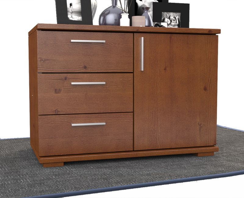 Nobis Kommode Bio Kiefer Massivholz 1-türig mit 3 Schubladen - 57 cm