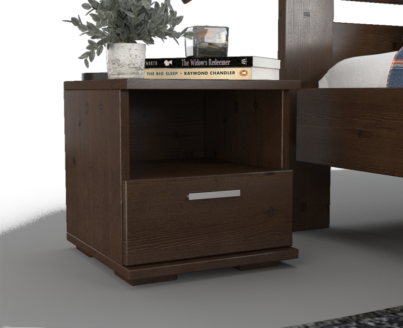 Nobis Kiefer Massivholz Nachttisch mit 1 Schublade und Regal | 100% Bio Kiefer