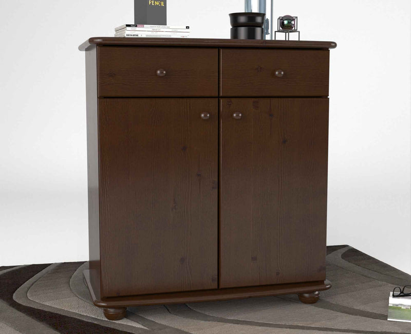 Anika Kommode Bio Kiefer Massivholz | Sideboard mit 2 Schubladen, 2 Türen und 2 Regalfächern