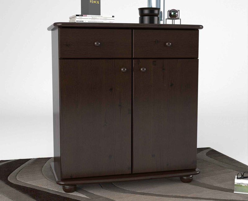 Anika Kommode Bio Kiefer Massivholz | Sideboard mit 2 Schubladen, 2 Türen und 2 Regalfächern