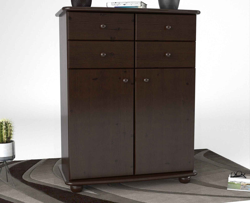 Anika Kommode Sideboard aus 100% Bio Kiefer Massivholz | 2-Türig | 4 Schubladen Anrichte