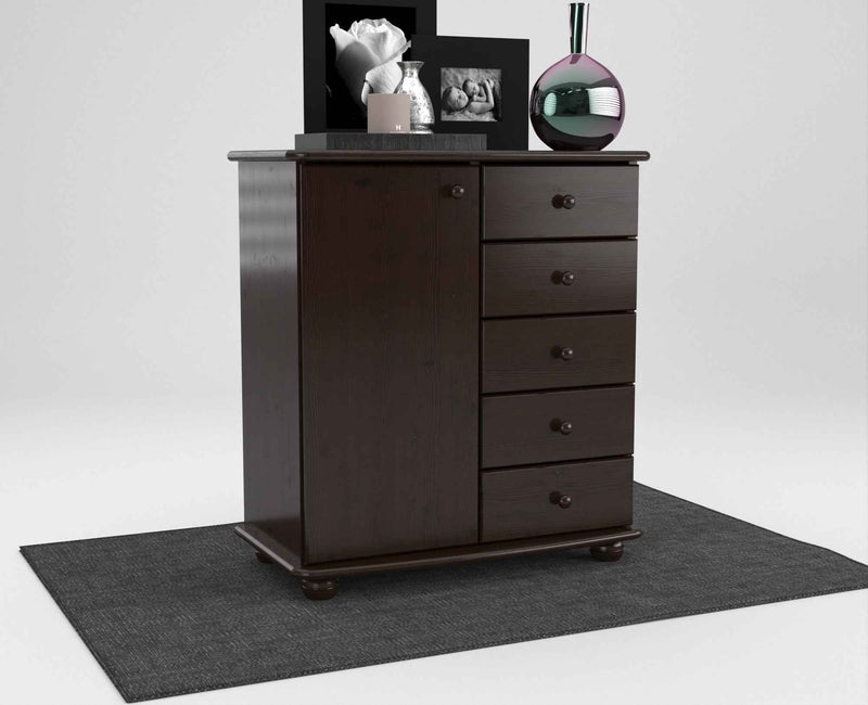 Anika Kommode Bio Kiefer Massivholz | Sideboard mit 5 Schubladen und 1 Tür