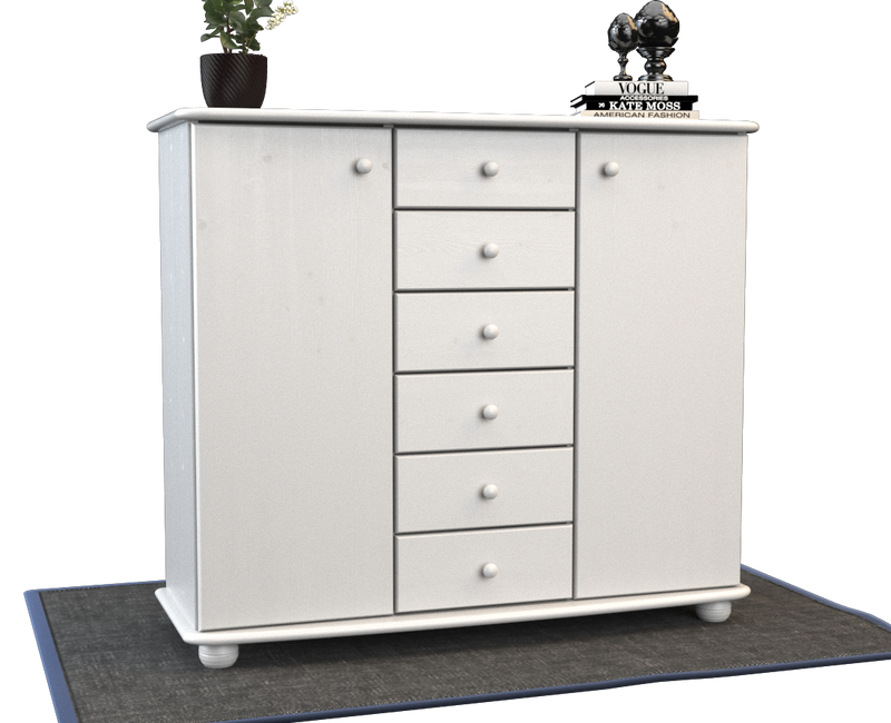 Anika Kommode Bio Kiefer Massivholz | 2-Türig Sideboard mit 6 Schubladen