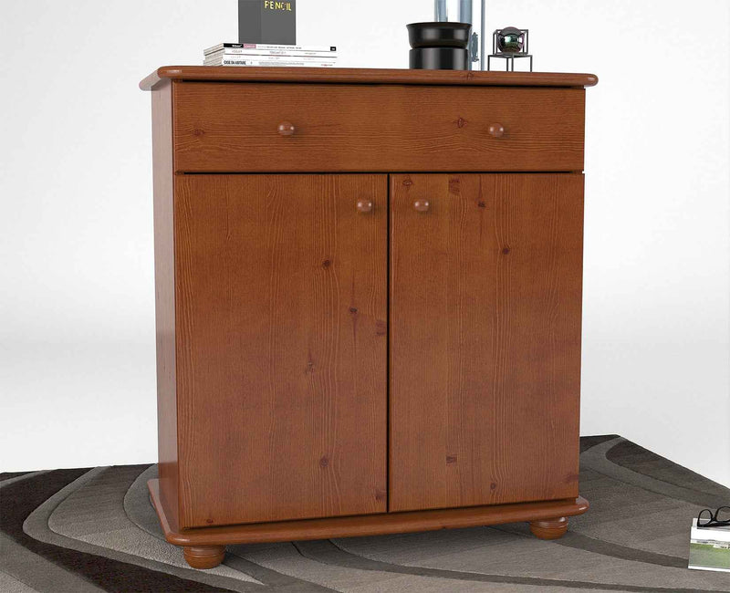 Anika Kiefer Kommode Massivholz - 2-Türig, 1-Schublade, 100% Bio Kiefer für nachhaltige Wohnakzente