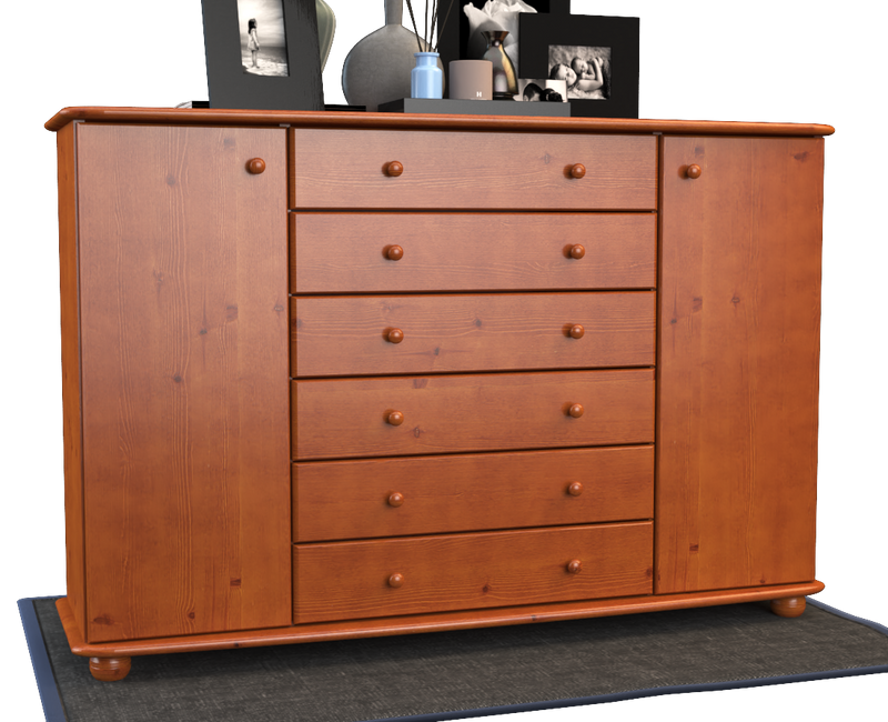 Anika Kommode XL Kiefer Massivholz | Sideboard mit 2 Türen & 6 Schubladen | 100% Bio Qualität