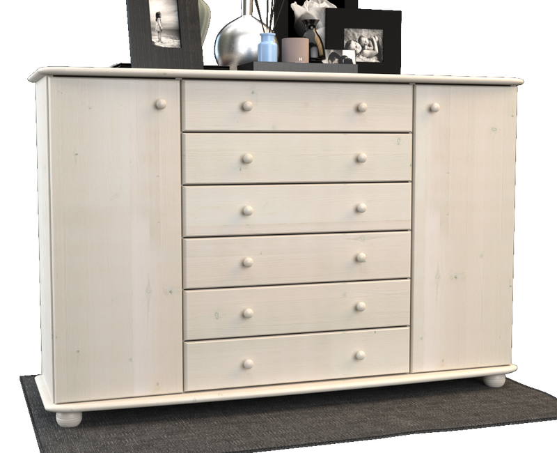Anika Kommode XL Kiefer Massivholz | Sideboard mit 2 Türen & 6 Schubladen | 100% Bio Qualität