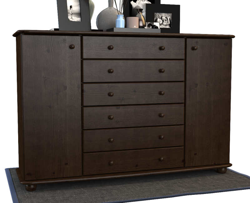 Anika Kommode XL Kiefer Massivholz | Sideboard mit 2 Türen & 6 Schubladen | 100% Bio Qualität