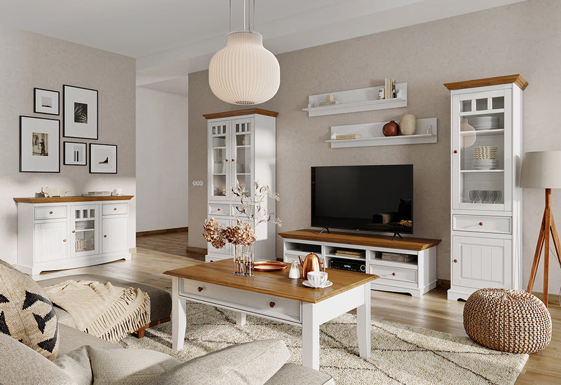 Bologna Elegante Massivholz Couchtisch – Stilvolles Design in Weiß und Eiche