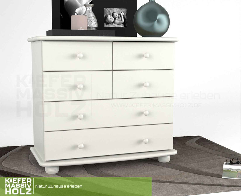 Claudia Kommode Bio Kiefer Massivholz | Sideboard mit 6 Schubladen | Anrichte aus 100% nachhaltigem Holz