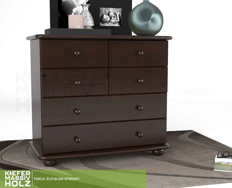 Claudia Kommode Bio Kiefer Massivholz | Sideboard mit 6 Schubladen | Anrichte aus 100% nachhaltigem Holz