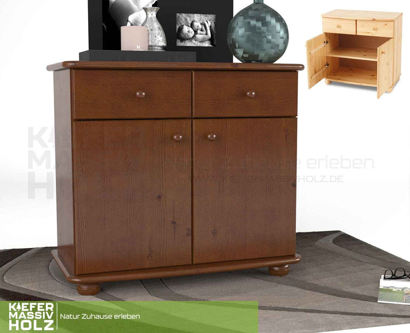 Claudia Kommode Bio Kiefer Massivholz | Sideboard Anrichte | 2-Türig mit 2-Schubladen