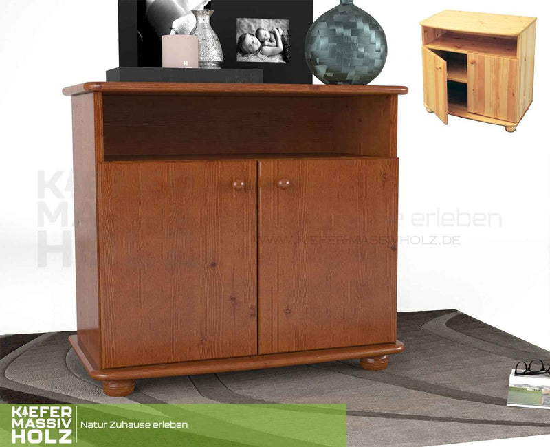 Claudia Kommode Sideboard aus 100% Bio Kiefer Massivholz | 2-Türig | 1 Regal