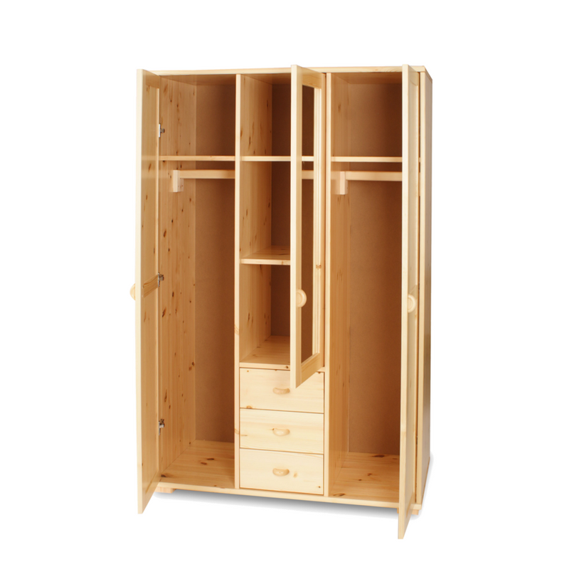 Vanessa Kleiderschrank Spiegelschrank | 3-Türig mit Schubladen, Kleiderstangen und Regalfächern