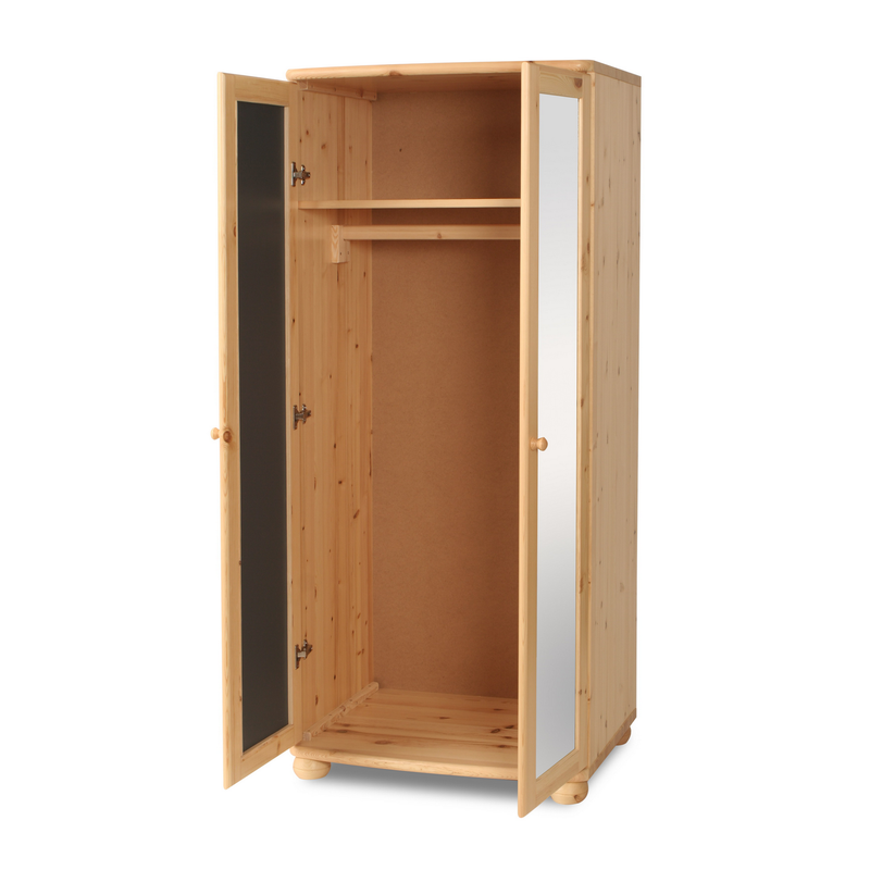 Claudia Kleiderschrank aus Massivholz | 2-türiger Spiegelschrank aus 100% Bio Kiefer