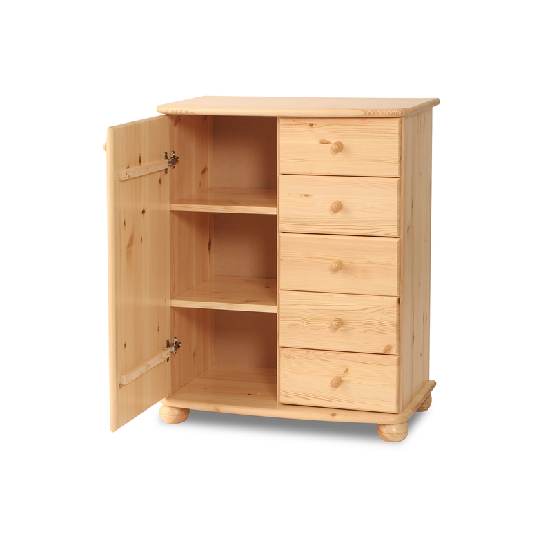 Anika Kommode Bio Kiefer Massivholz | Sideboard mit 5 Schubladen und 1 Tür