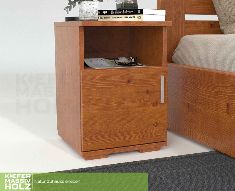 Nobis Kiefer Nachttisch 100% Bio | Massivholz Nachtschrank mit 1 Tür und 1 Regal