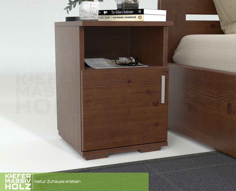 Nobis Kiefer Nachttisch 100% Bio | Massivholz Nachtschrank mit 1 Tür und 1 Regal