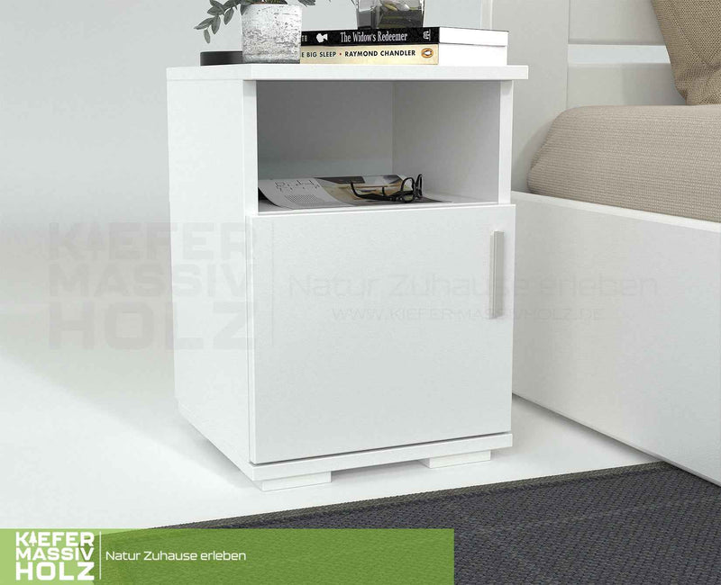 Nobis Kiefer Nachttisch 100% Bio | Massivholz Nachtschrank mit 1 Tür und 1 Regal