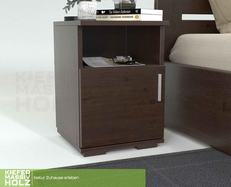 Nobis Kiefer Nachttisch 100% Bio | Massivholz Nachtschrank mit 1 Tür und 1 Regal