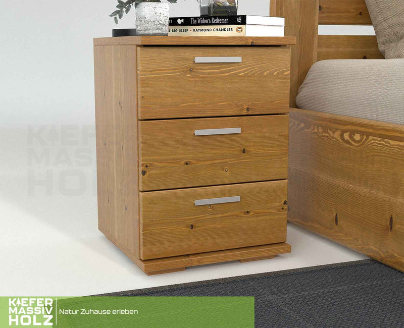 Nobis Kiefer Nachttisch 3-Schubladen | Massivholz Nachtschrank aus 100% Bio Kiefer