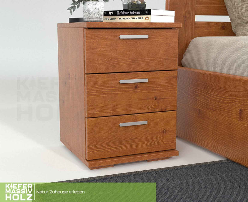 Nobis Kiefer Nachttisch 3-Schubladen | Massivholz Nachtschrank aus 100% Bio Kiefer