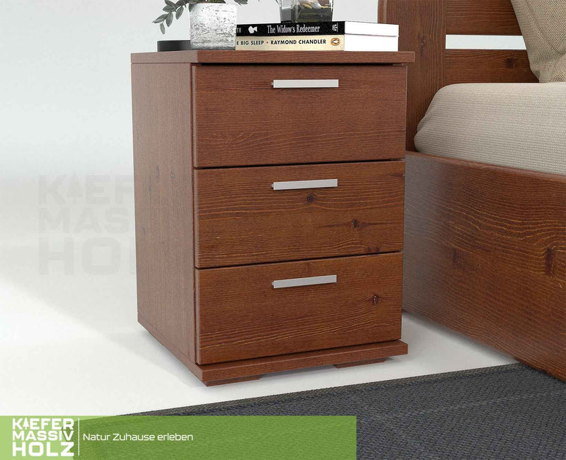 Nobis Kiefer Nachttisch 3-Schubladen | Massivholz Nachtschrank aus 100% Bio Kiefer