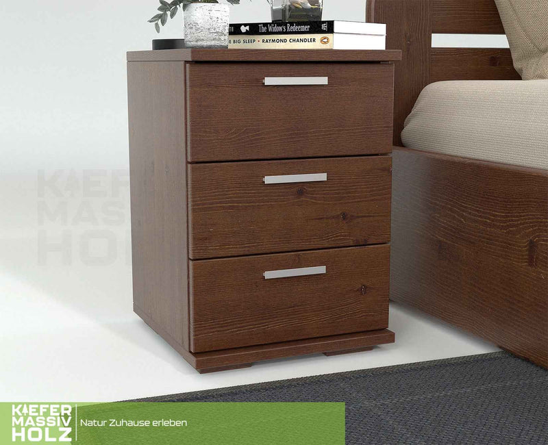 Nobis Kiefer Nachttisch 3-Schubladen | Massivholz Nachtschrank aus 100% Bio Kiefer