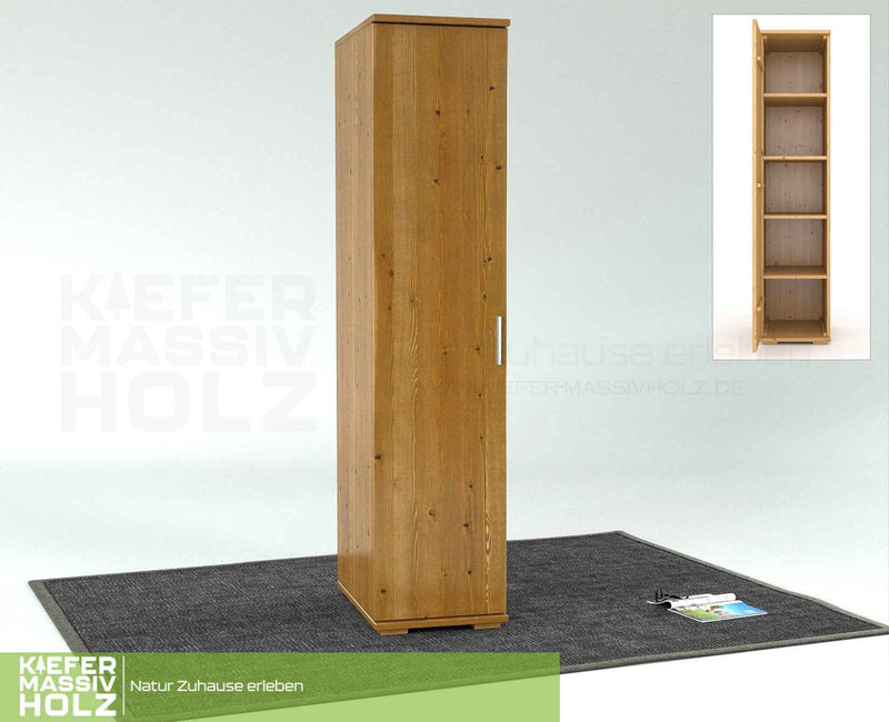 Nobis Kleiderschrank Bio Kiefer | 42 cm Tiefe 1-Türig mit Regalen aus 100% massivem Holz
