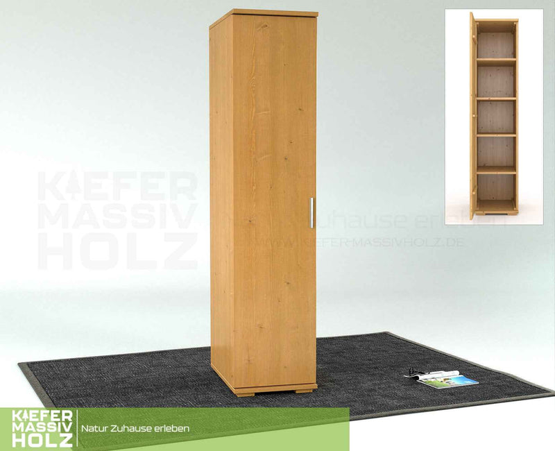 Nobis Kleiderschrank Bio Kiefer | 42 cm Tiefe 1-Türig mit Kleiderstange aus 100% Bio Kiefer Massivholz