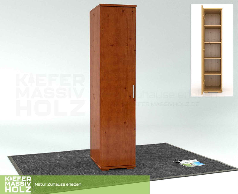 Nobis Kleiderschrank Bio Kiefer | 59 cm Tiefe 1-Türig mit Kleiderstange aus 100% Bio Kiefer Massivholz